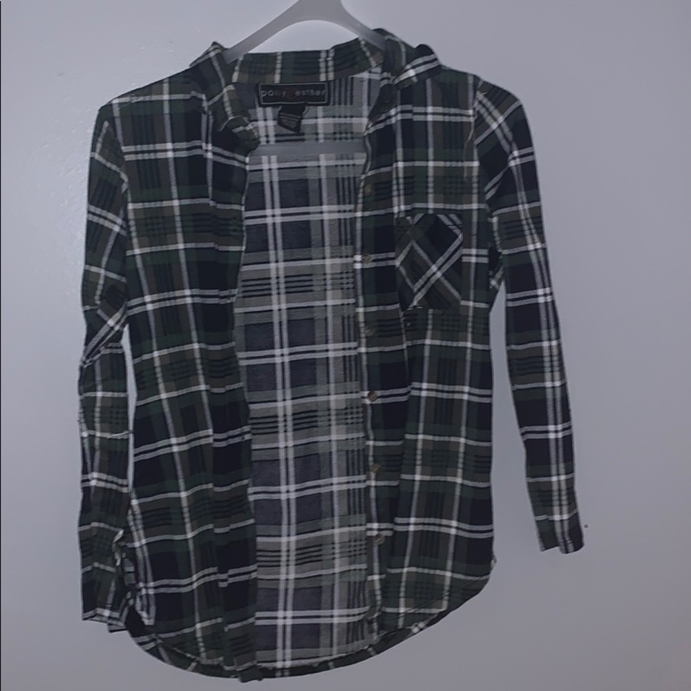 Blue and green button down